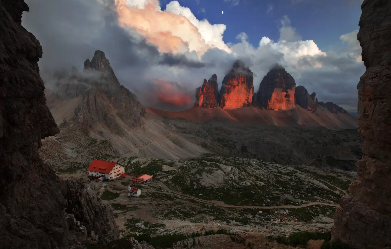 Photo wallpaper clouds, landscape, mountains, clouds, nature, rocks, home, Italy