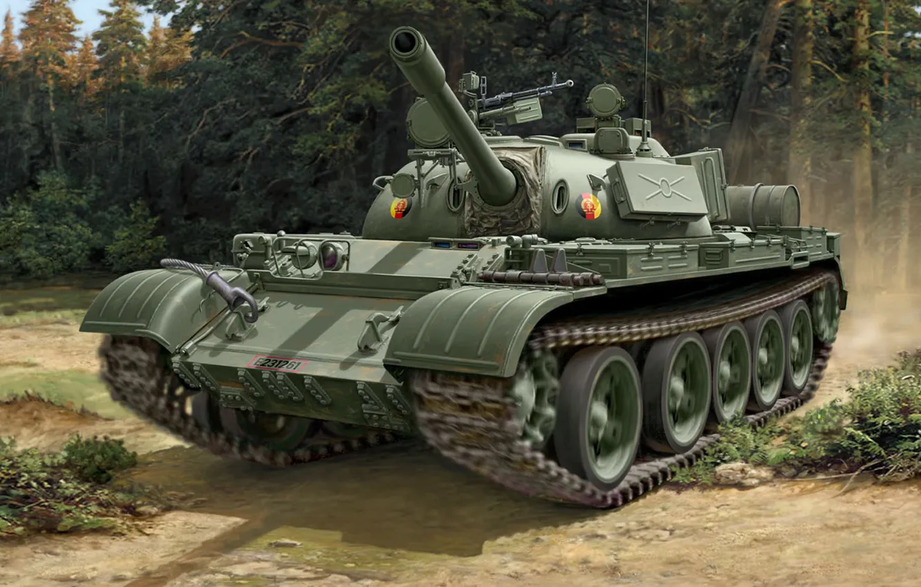 Photo wallpaper figure, GDR, Soviet medium tank, T-55