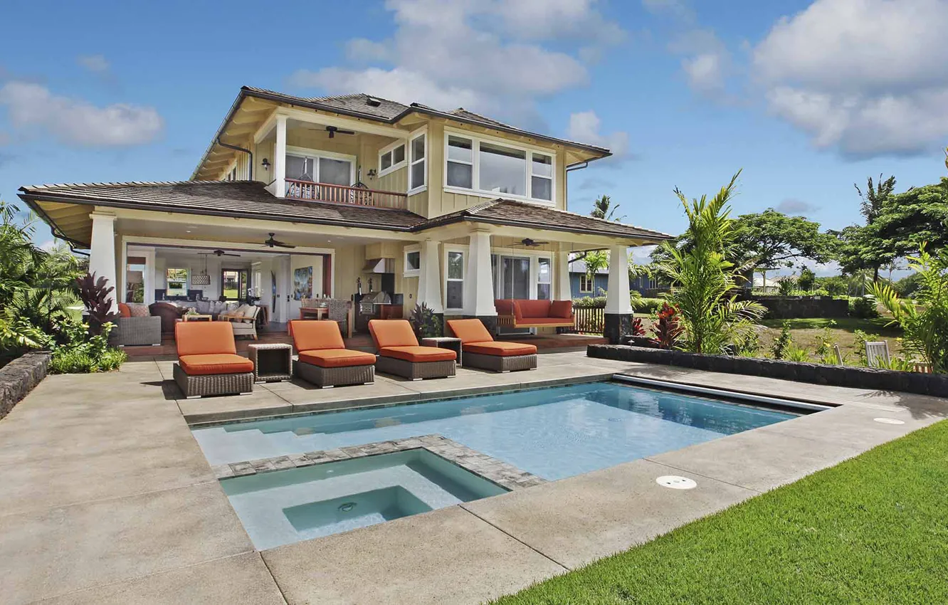 Photo wallpaper Villa, pool, architecture, terrace, villa, at Kukuiula, Make-a-Splash, Makai