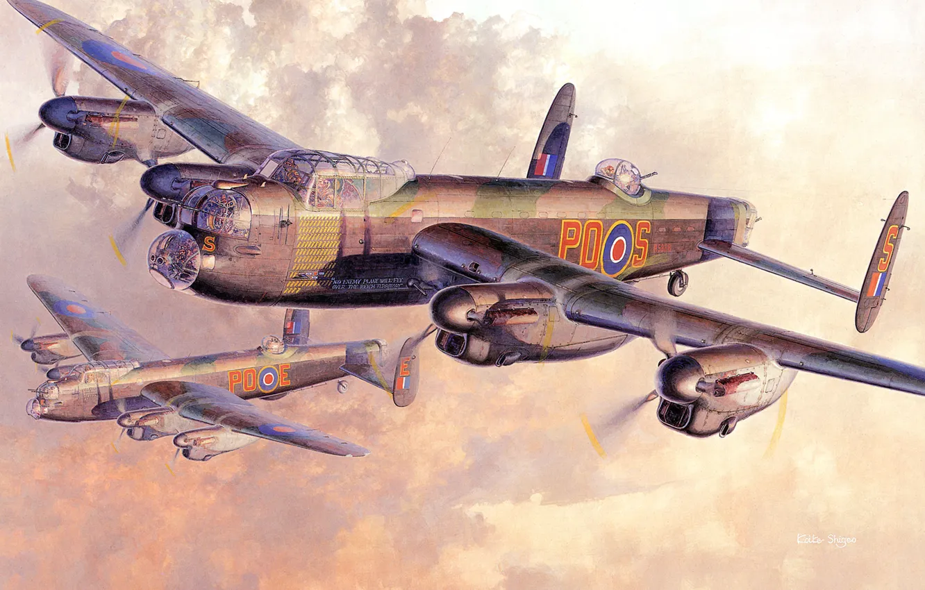 Photo wallpaper the sky, the sun, clouds, figure, art, bombers, aircraft, WW2