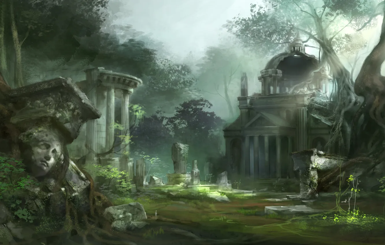 Photo wallpaper trees, thickets, art, ruins, Core Online