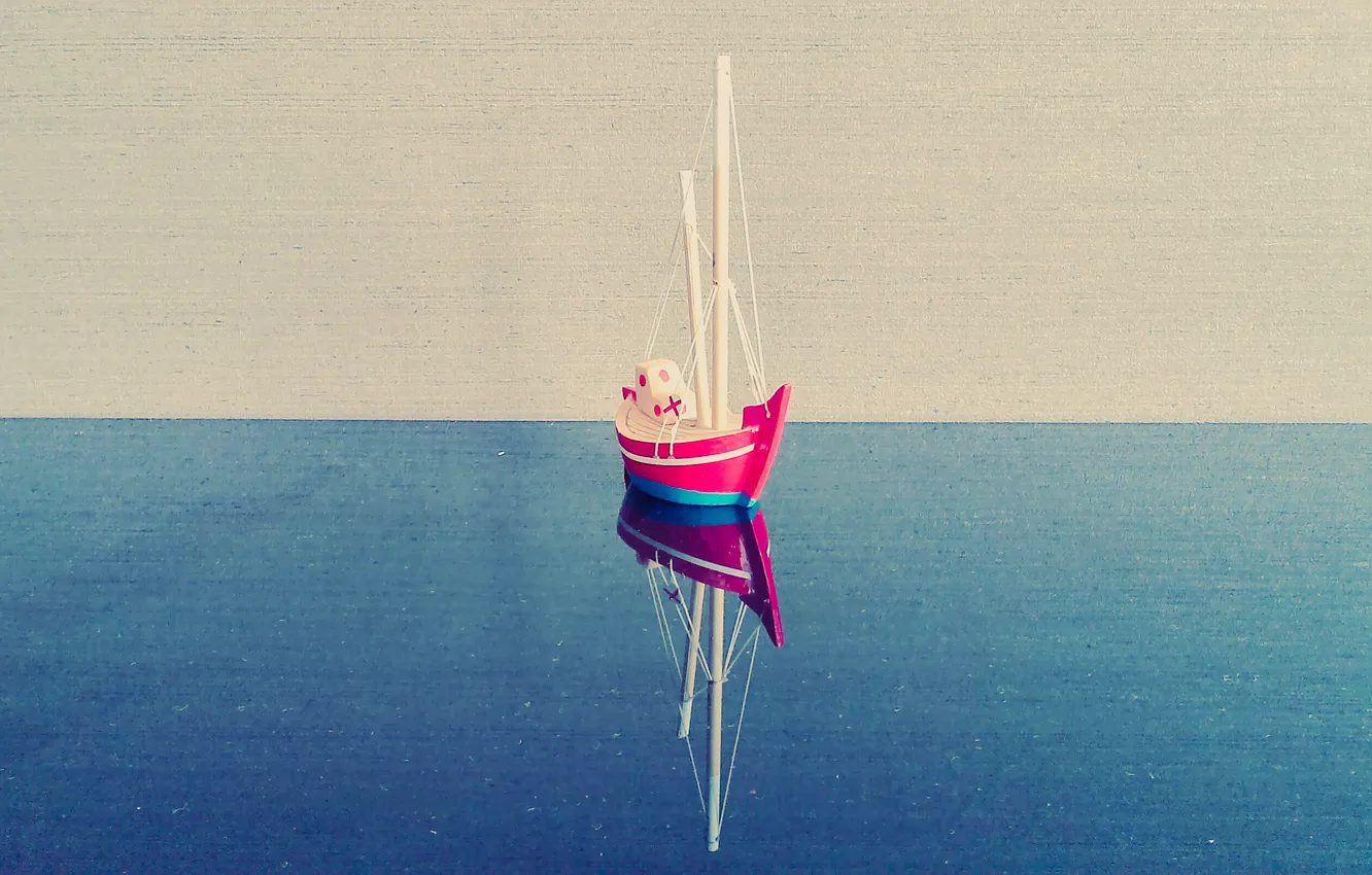 Photo wallpaper sea, reflection, boat, mirror