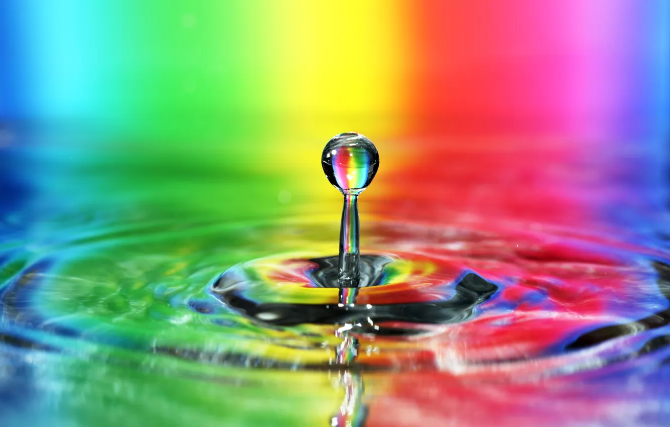 Photo wallpaper water, drops, background, rainbow