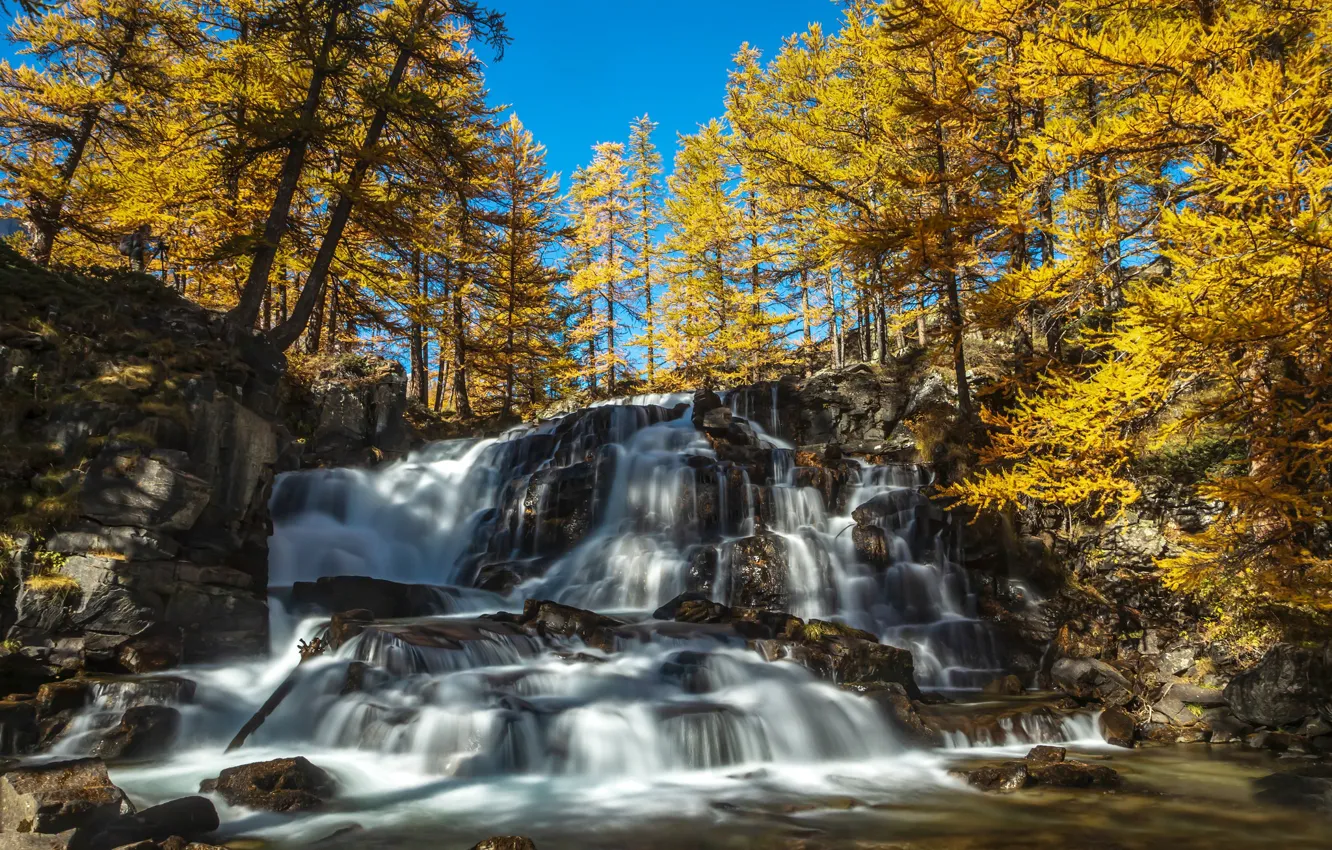 Photo wallpaper autumn, trees, river, France, waterfall, cascade, France, Clarée River