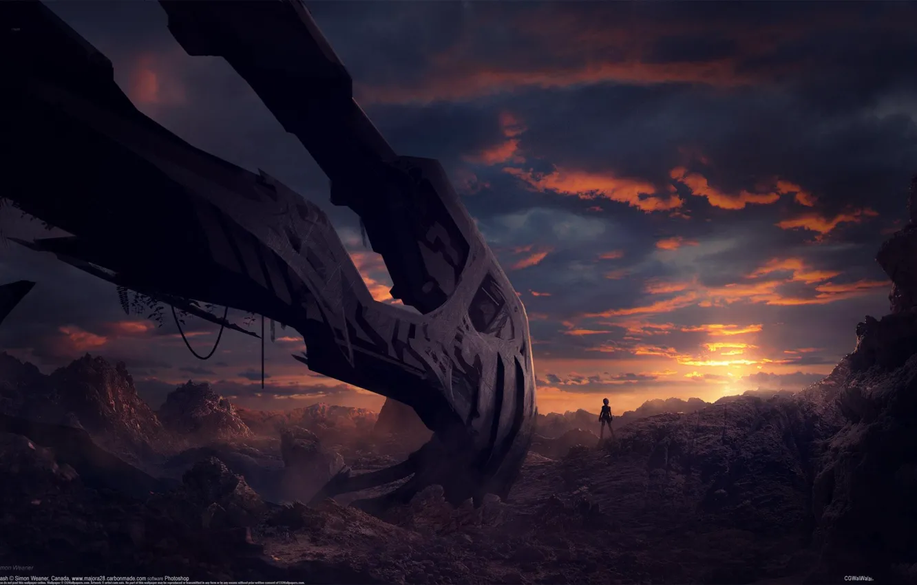 Photo wallpaper sunrise, rocks, people, planet