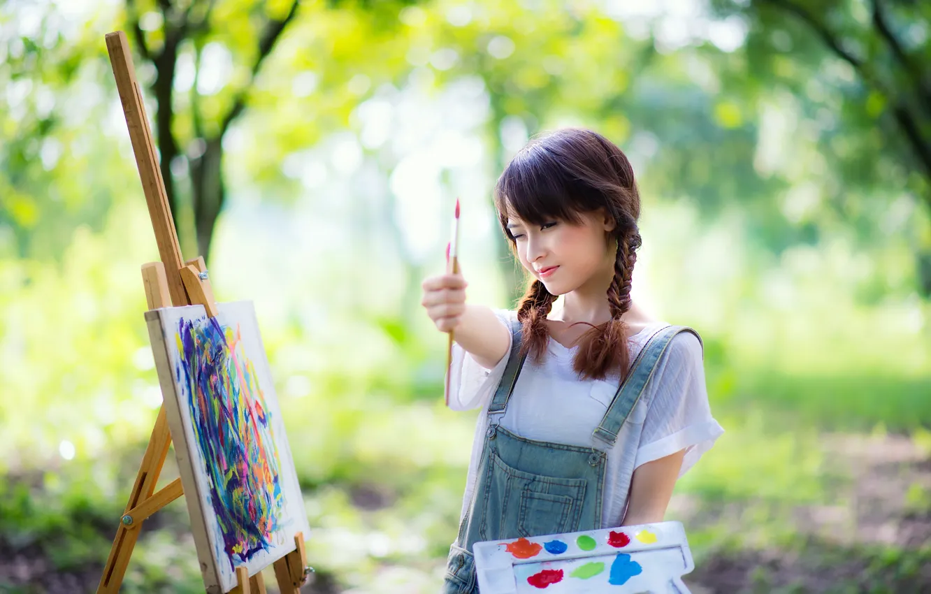 Photo wallpaper girl, mood, paint, Asian