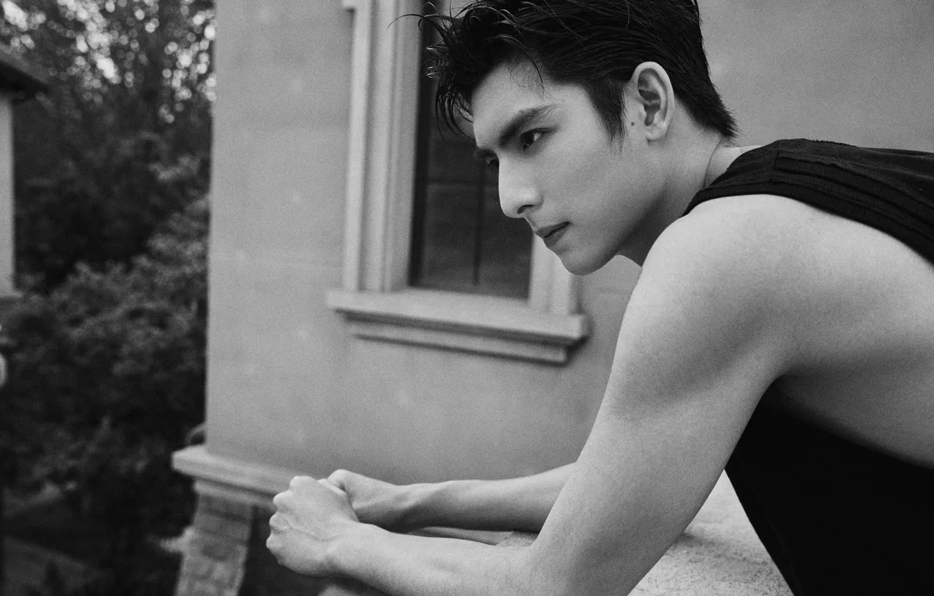 Photo wallpaper grit, black and white photo, Wang Hao Xuan, Wang Hao Xuan, Chinese actor