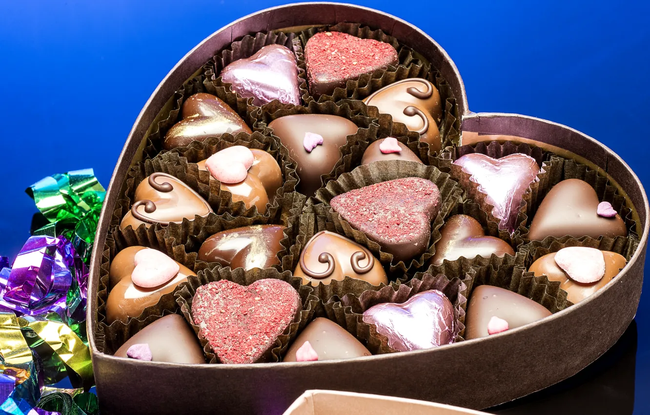 Photo wallpaper box, heart, chocolate, candy