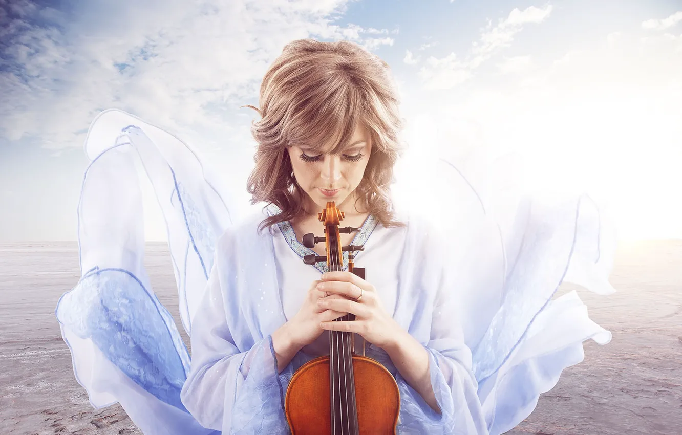 Photo wallpaper the sky, desert, violin, violin, Lindsey Stirling, Lindsey Stirling