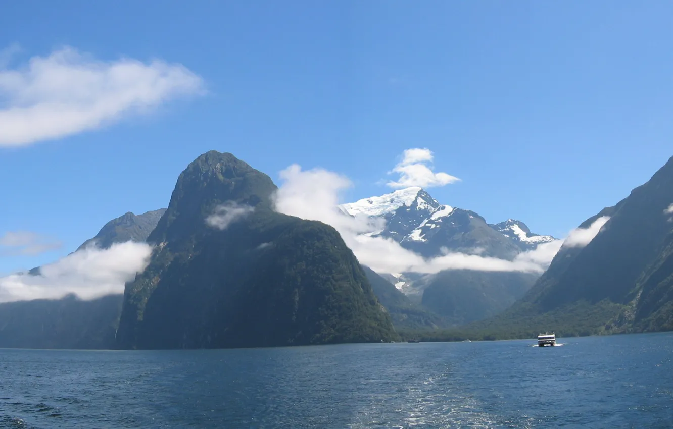 Photo wallpaper mountains, nature, photo, New Zealand, panorama, Milford Sound