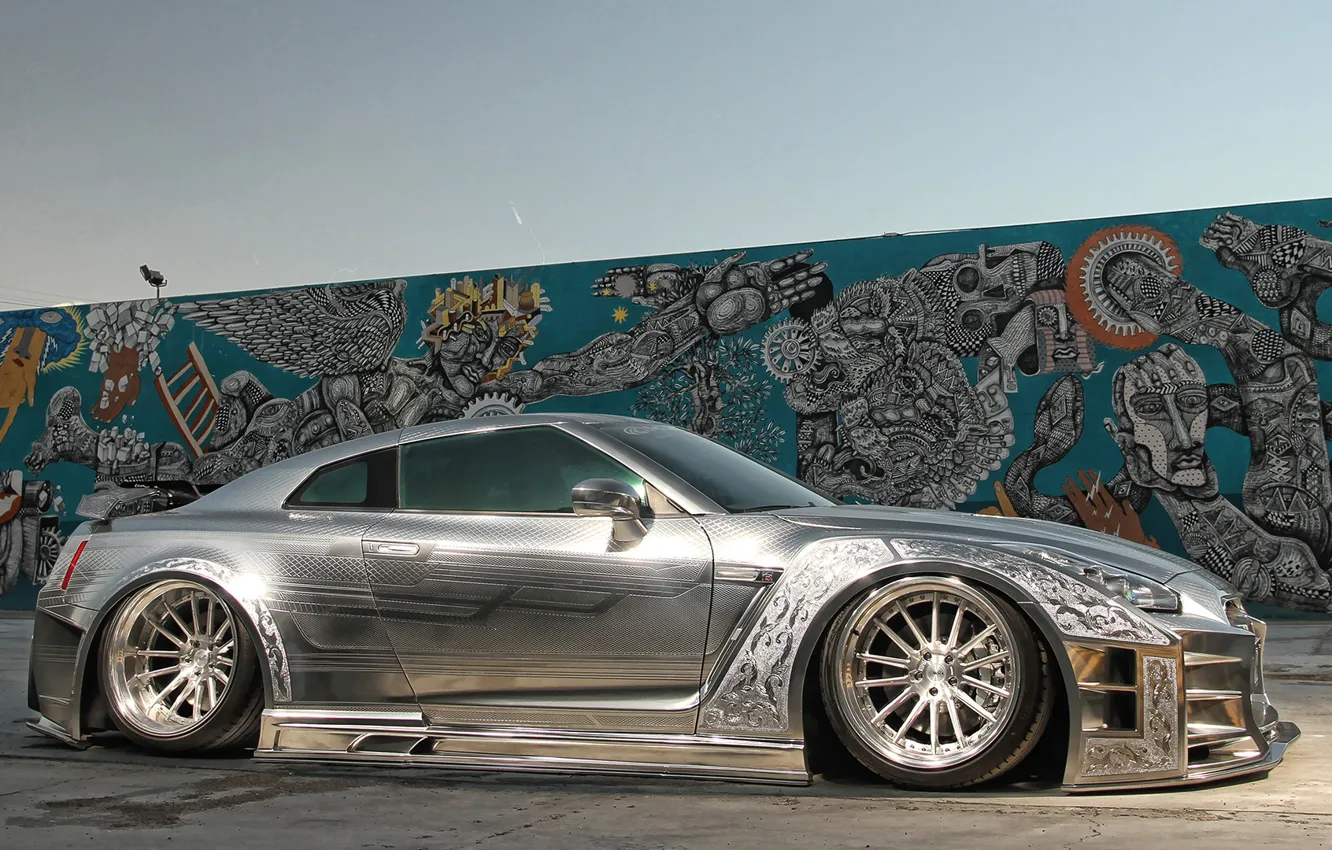 Photo wallpaper GTR, wall, Nissan, art, racing, kuhl