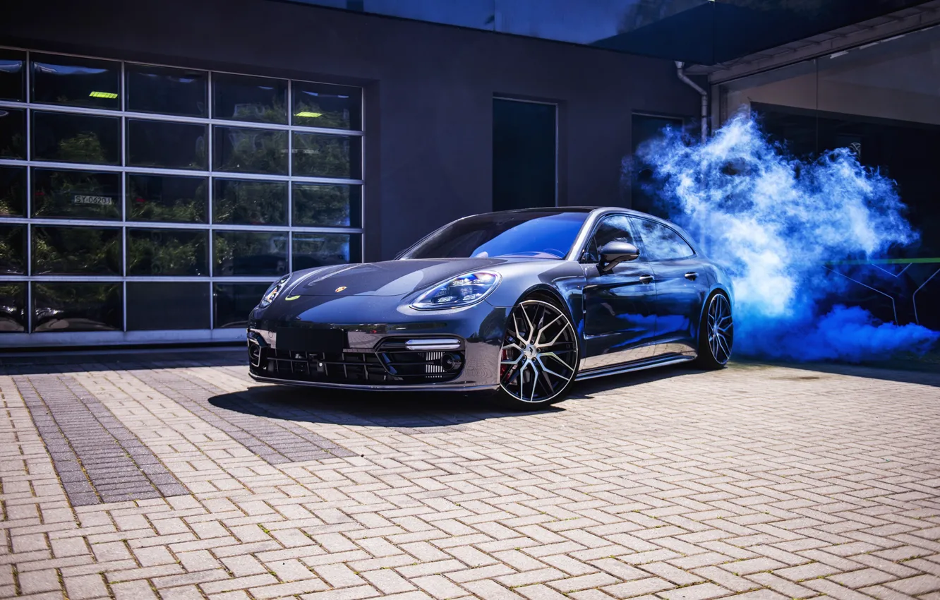 Photo wallpaper Porsche, Panamera, Wall, Smoke, Turbo S, Reflection, VAG