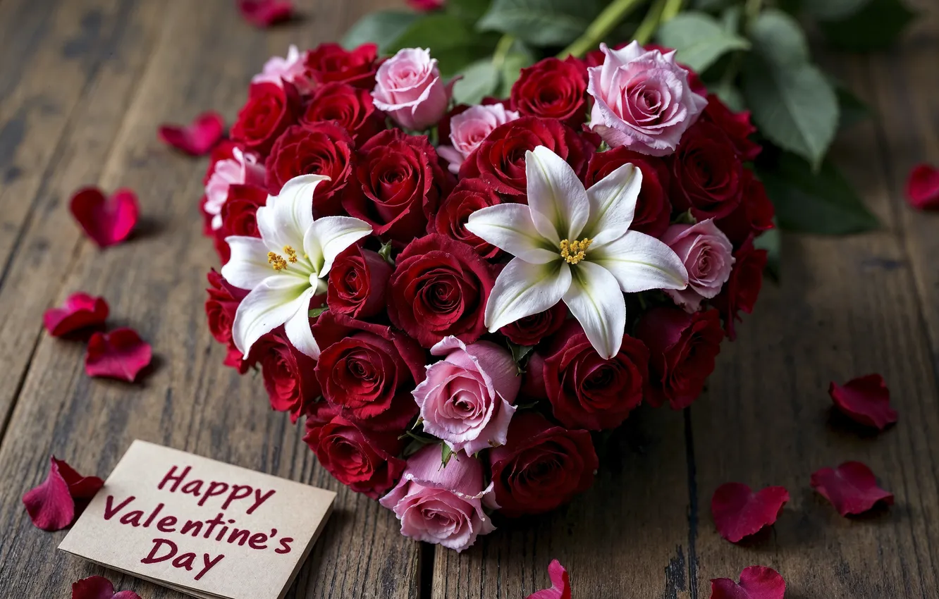 Photo wallpaper love, flowers, romance, heart, roses, bouquet, love, Valentine's day