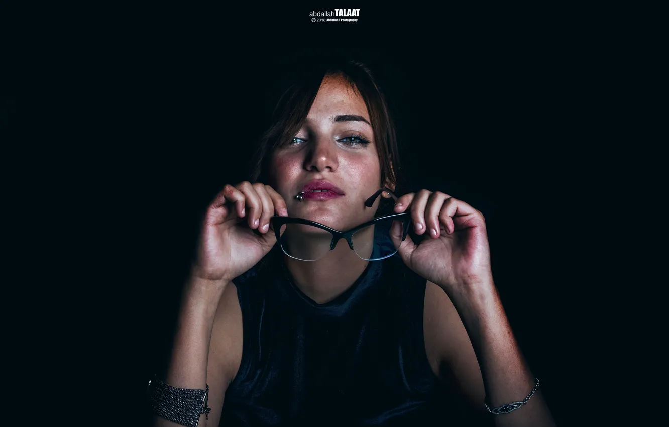 Photo wallpaper eyes, look, face, background, model, hands, piercing, brunette