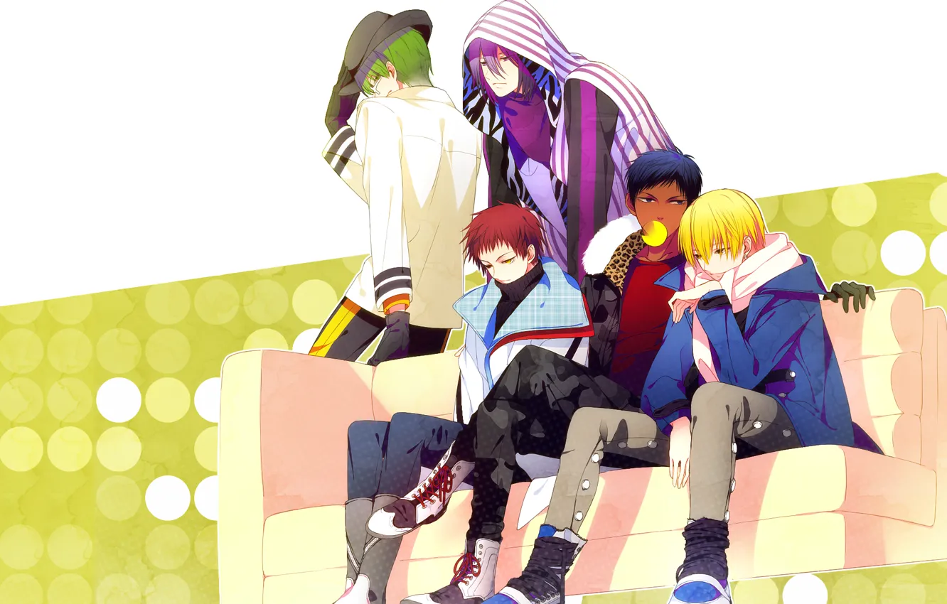 Photo wallpaper sofa, anime, art, hood, guys, gum, kuroko from basket, kuroko's basketball