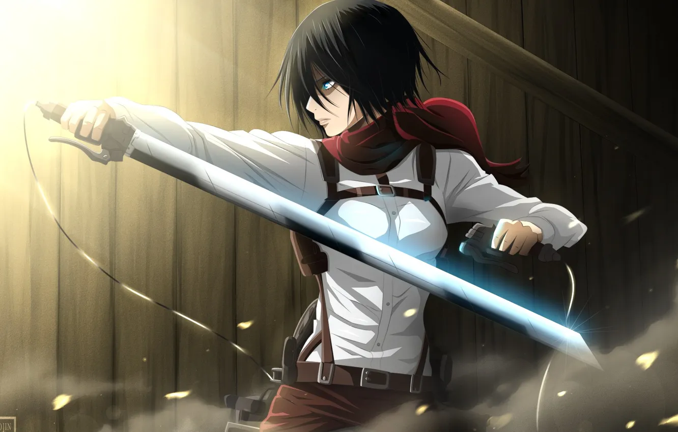 Photo wallpaper girl, pose, anger, soldiers, art, blade, kortrex, Shingeki no Kyojin
