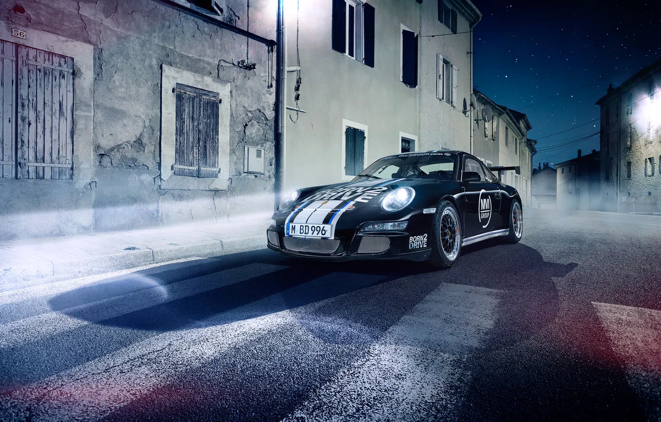 Photo wallpaper 997, Porsche, Front, GT3, cup, asphalt, Nigth, BornDrive