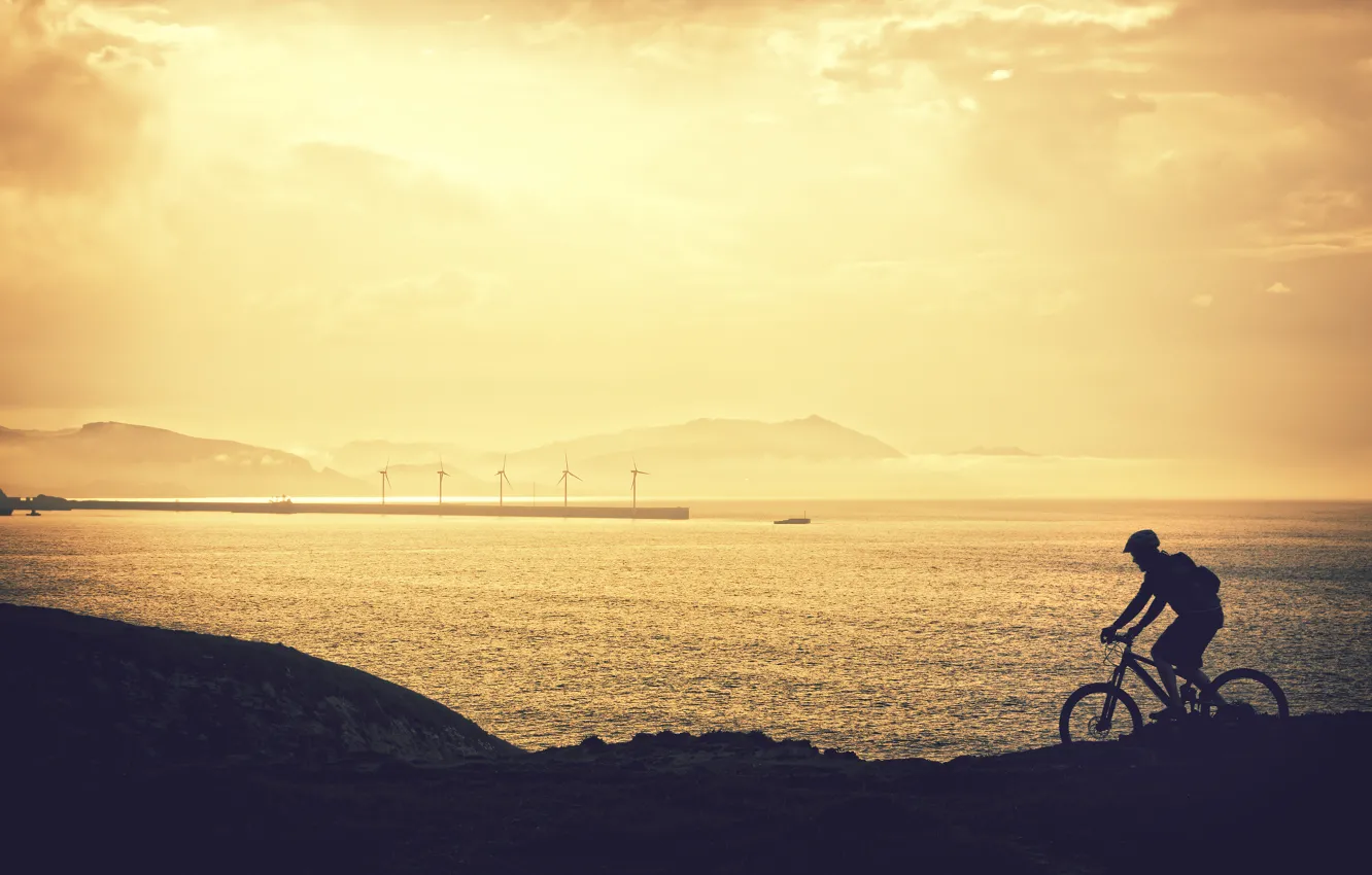Photo wallpaper bicycle, Sport, silhouette, ride, Adventure, biker, mountain bike, cyclist