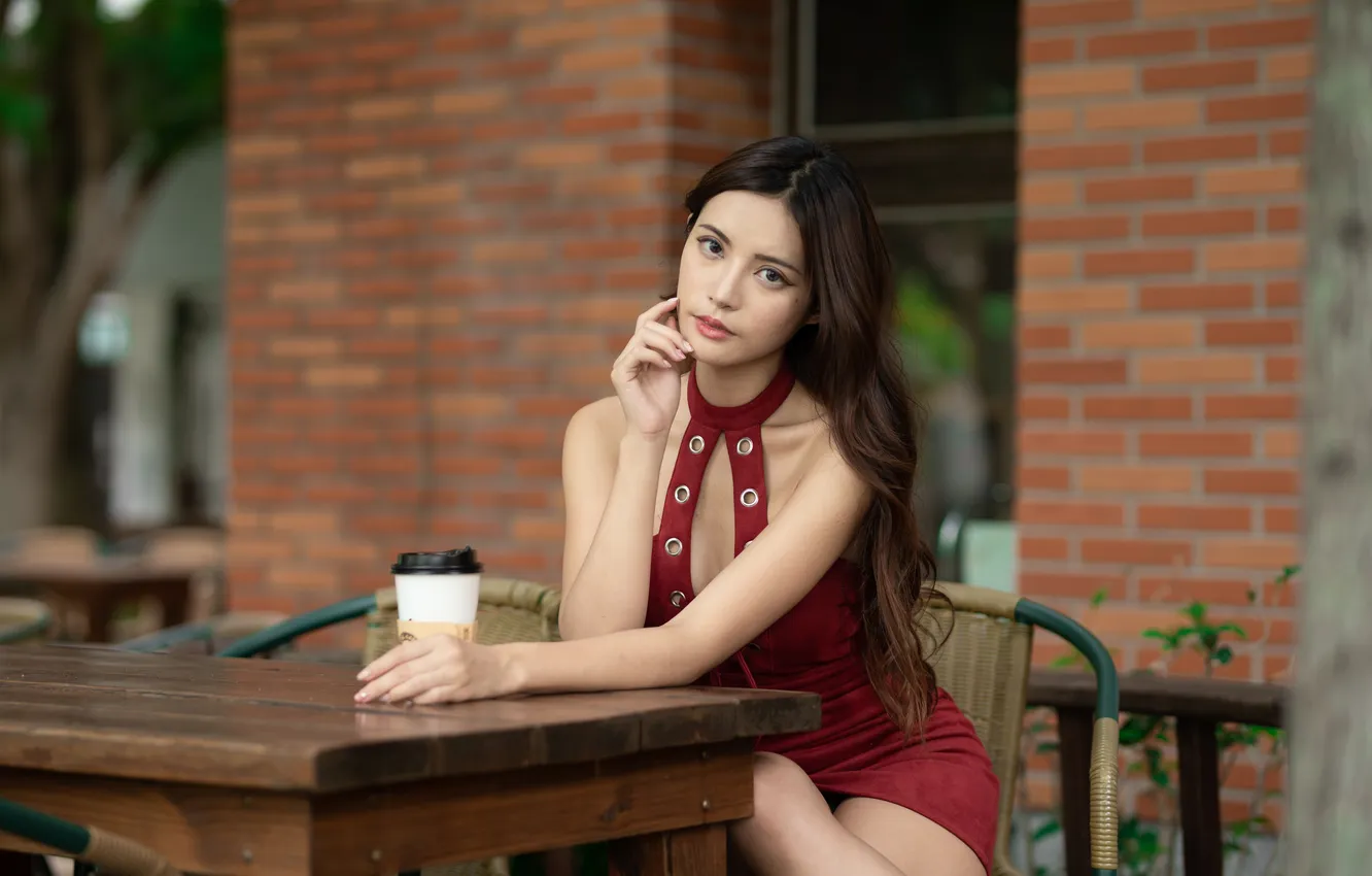 Photo wallpaper look, girl, dress, legs, Asian