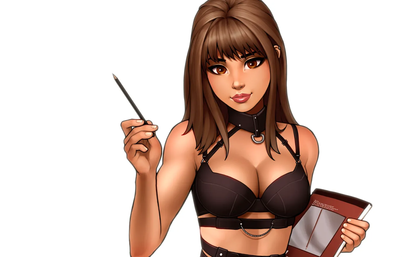 Photo wallpaper chest, look, girl, linen, pencils, art, beauty, notebook