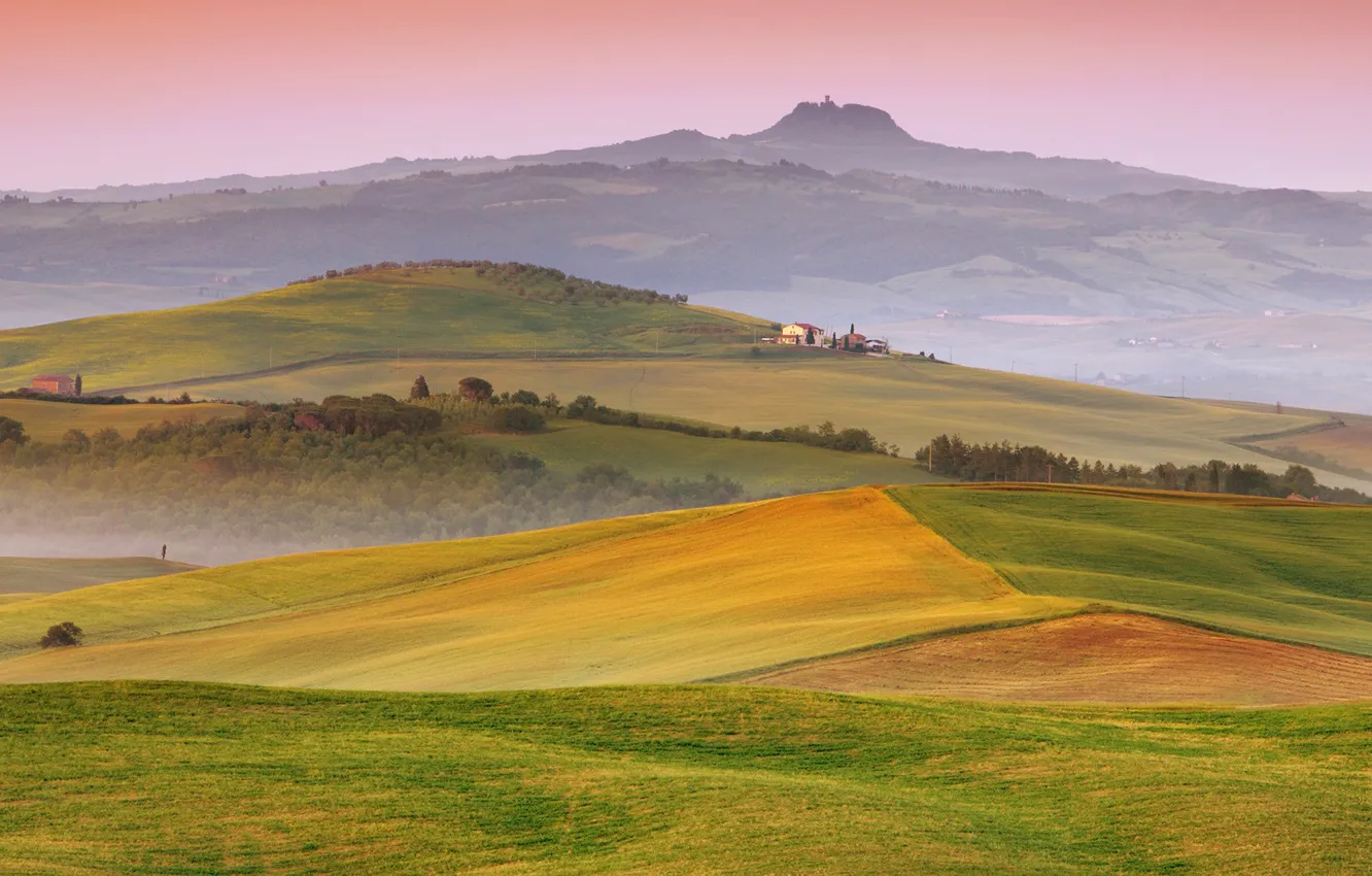 Photo wallpaper field, the sky, house, hills, Italy, Italia, Toscana