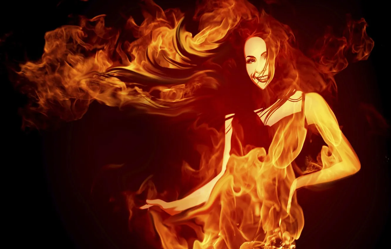 Photo wallpaper girl, fire, flame