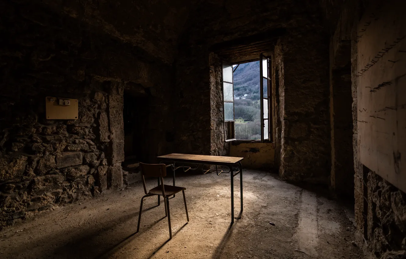 Photo wallpaper table, window, chair