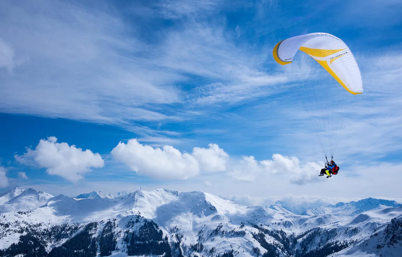 Photo wallpaper pilot, paraglider, tandem, extreme sports