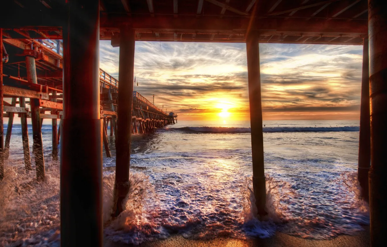 Photo wallpaper sunset, California, Under the Docks