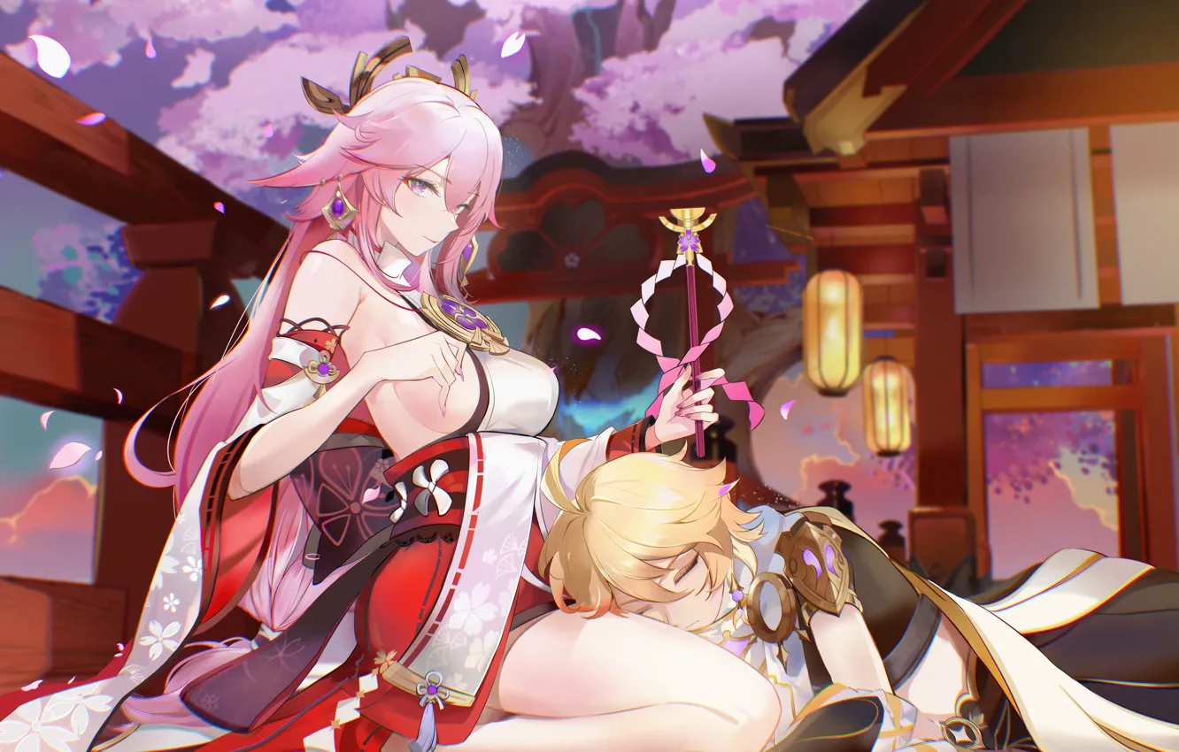 Photo wallpaper sexy girls, dampak genshin, yae miko genshin impact