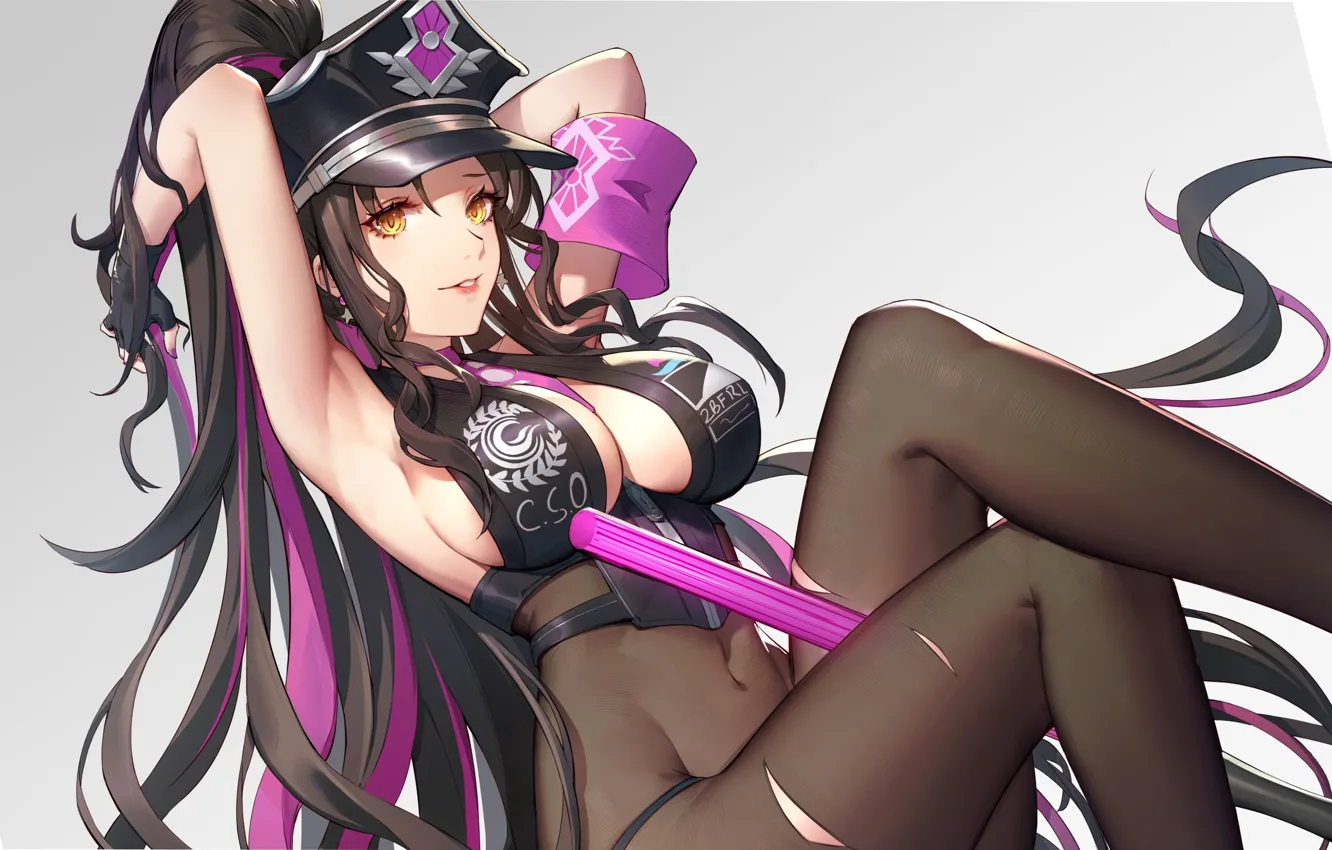 Photo wallpaper girl, hot, sexy, black, cleavage, boobs, police, anime