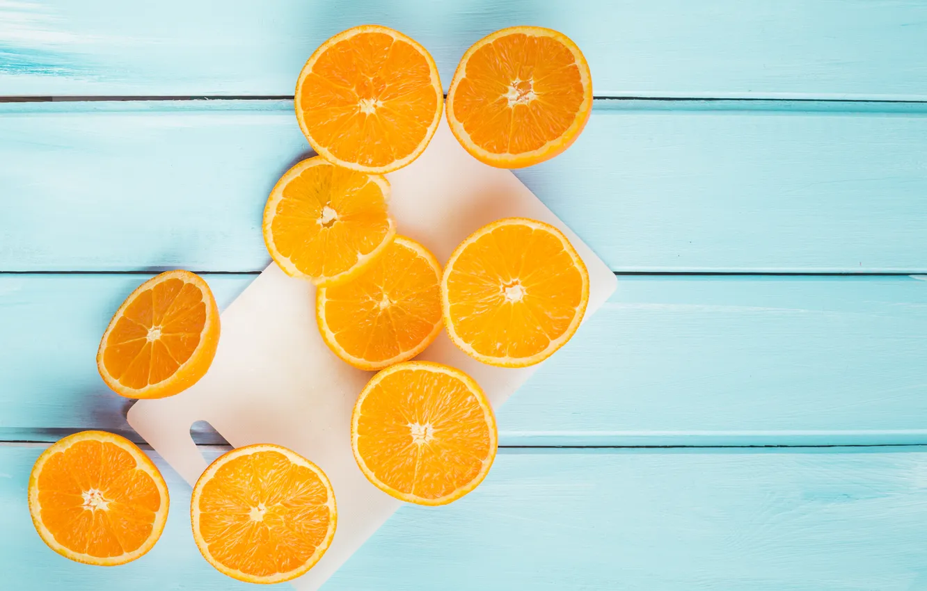 Photo wallpaper orange, blue background, slices