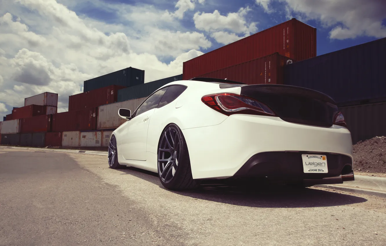 Photo wallpaper white, coupe, container, white, Hyundai, Hyundai, Genesis, Genesis