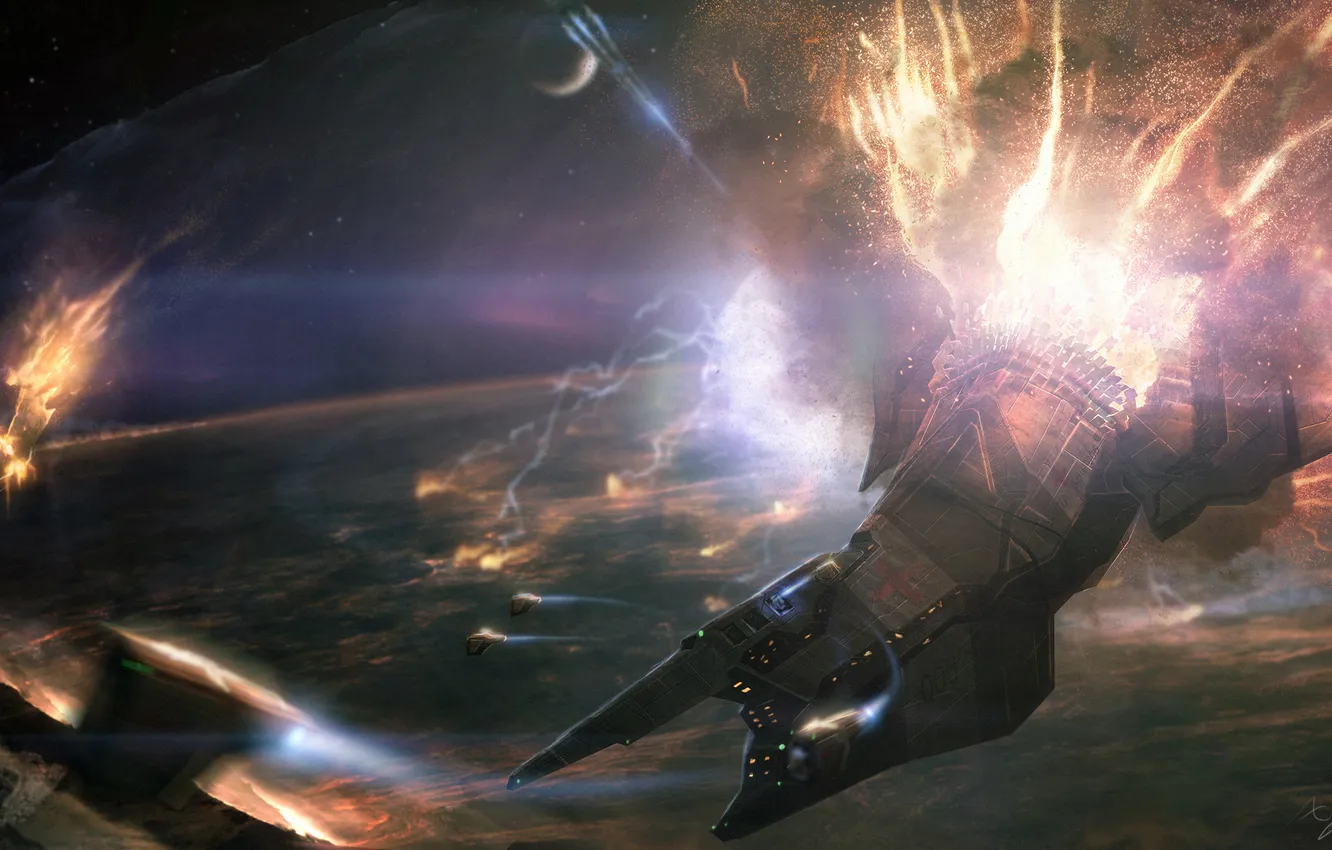 Photo wallpaper energy, space, flame, ship, planet, ACCELERATION