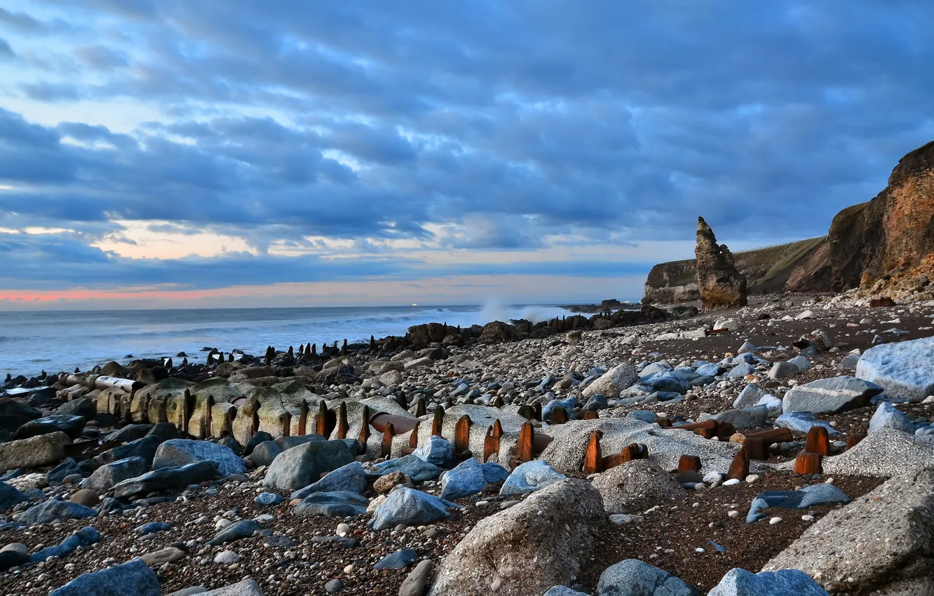 Photo wallpaper sea, the sky, landscape, stones