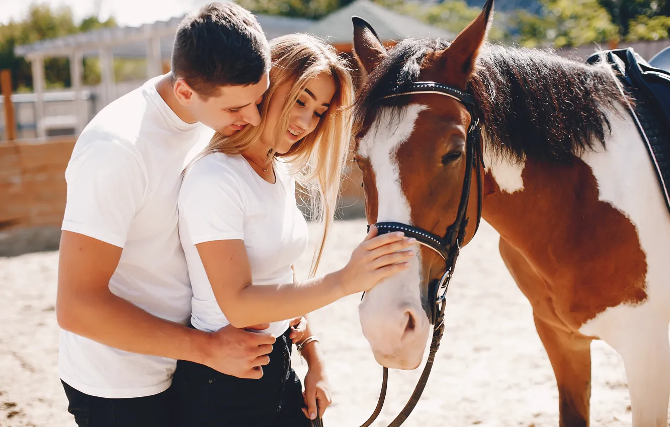 Photo wallpaper girl, horse, horse, guy