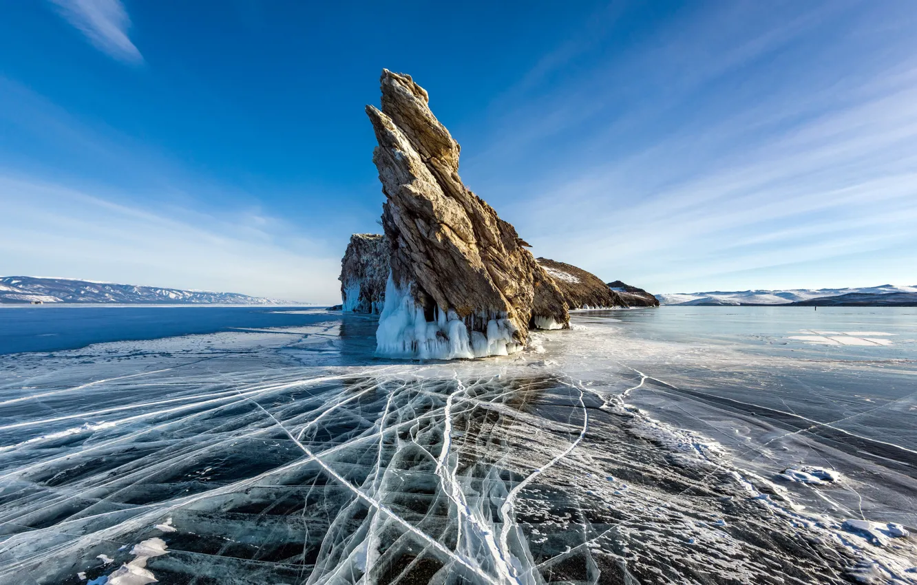 Photo wallpaper ice, winter, rocks, rock, winter, lake, blue sky, Glacier