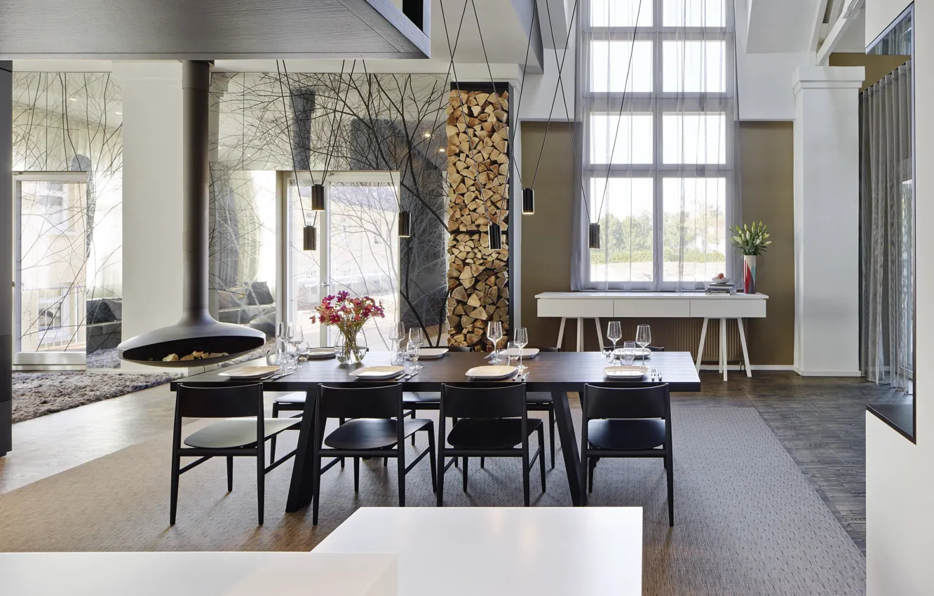 Photo wallpaper design, style, interior, Germany, fireplace, Germany, dining room, Esslingen