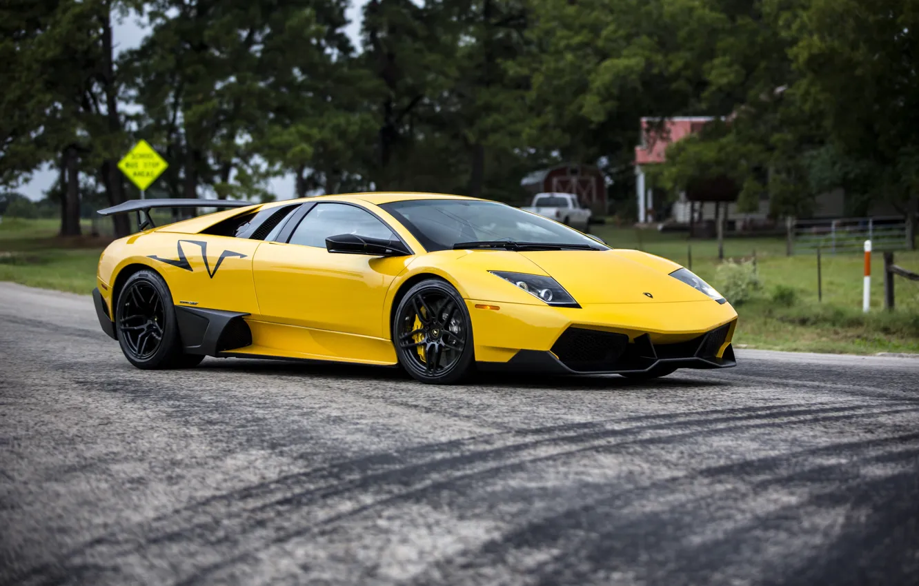 Photo wallpaper Yellow, Road, Spoiler, LP670-4 SV