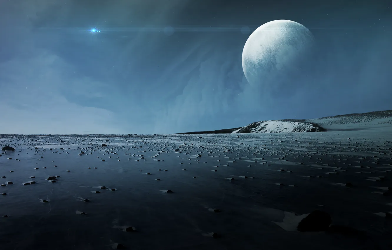 Photo wallpaper moon, planet, stones, sci fi