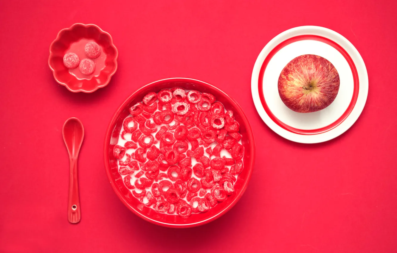 Photo wallpaper Apple, Cup, cereal, red breakfast