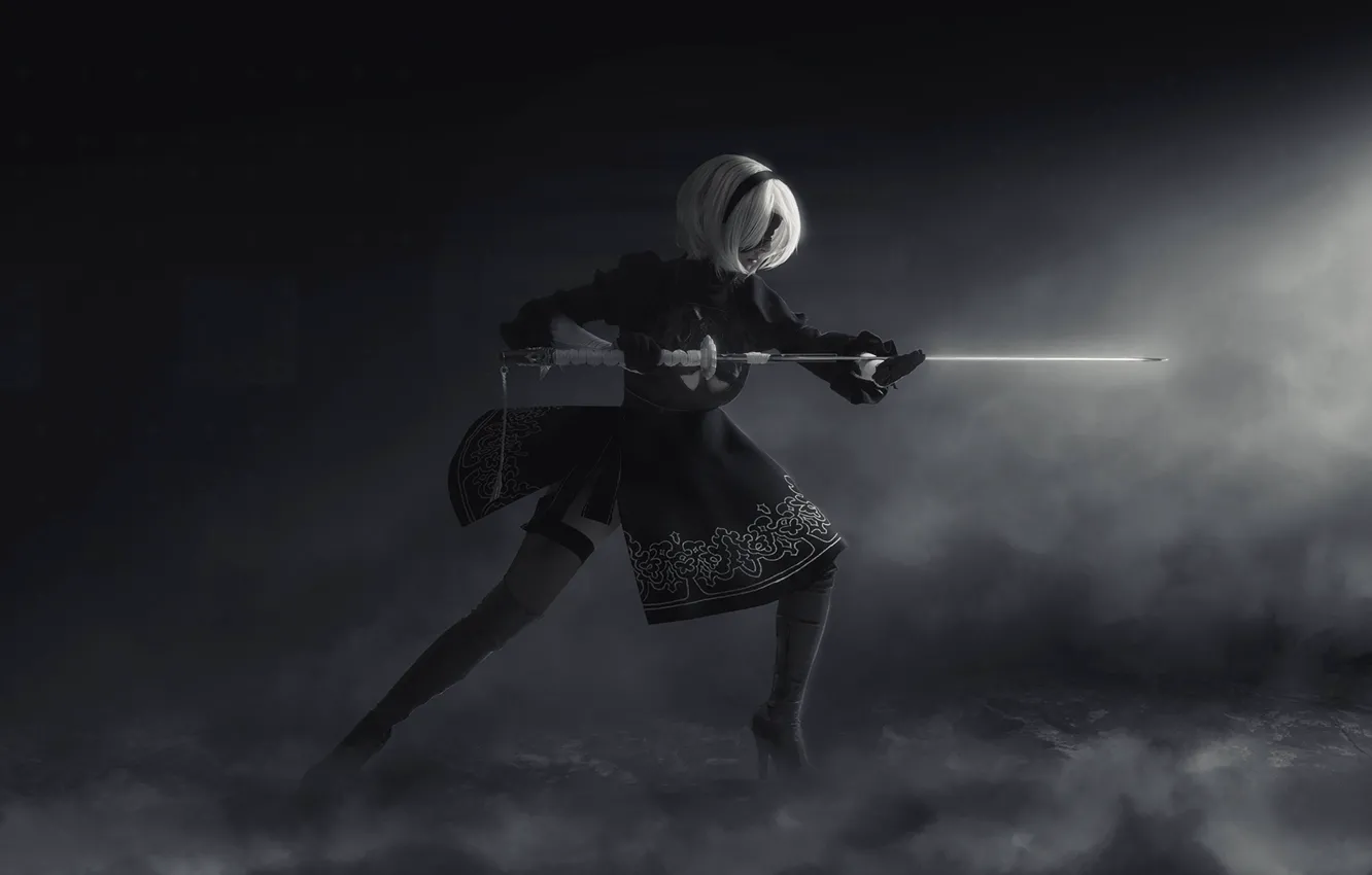 Photo wallpaper girl, sword, style, cosplay, nier automata