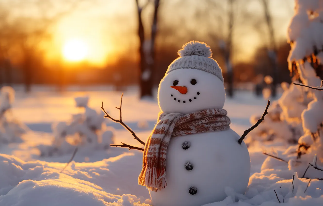 Photo wallpaper winter, snow, new year, Christmas, snowman, Christmas, winter, snow