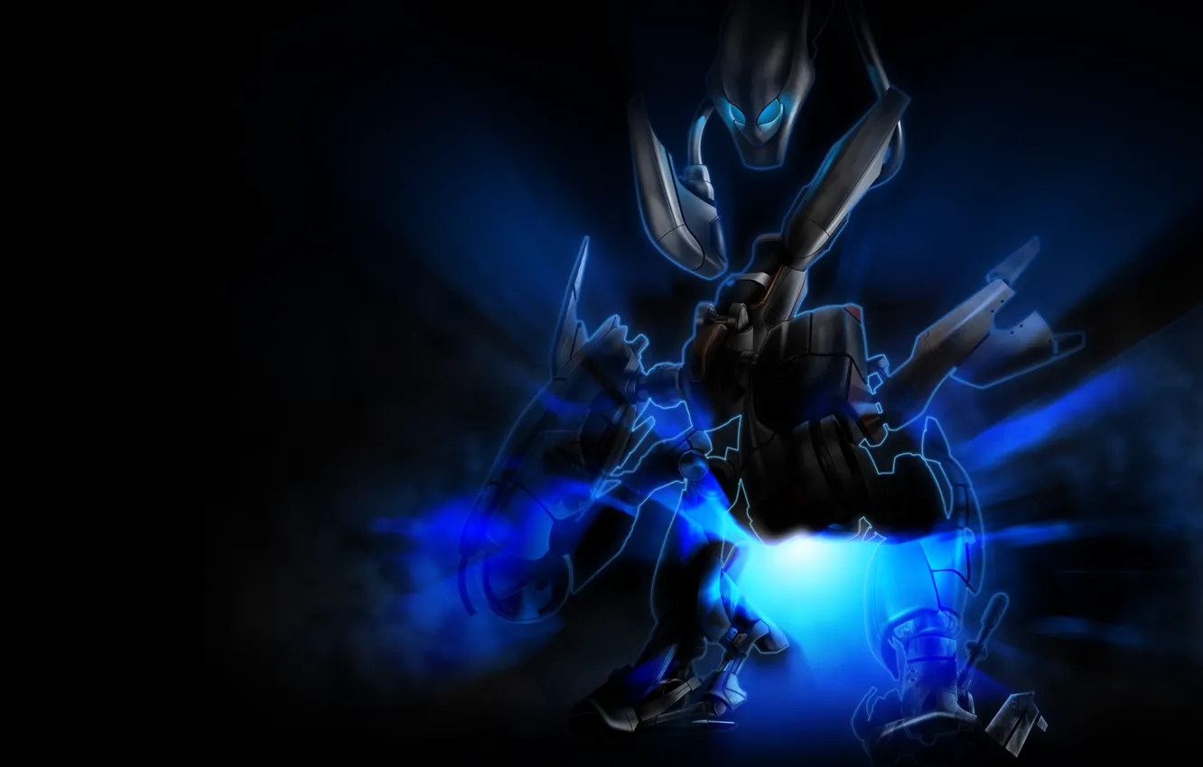 Photo wallpaper blue, lights, robot, Alien, blue, Alienware, Dell