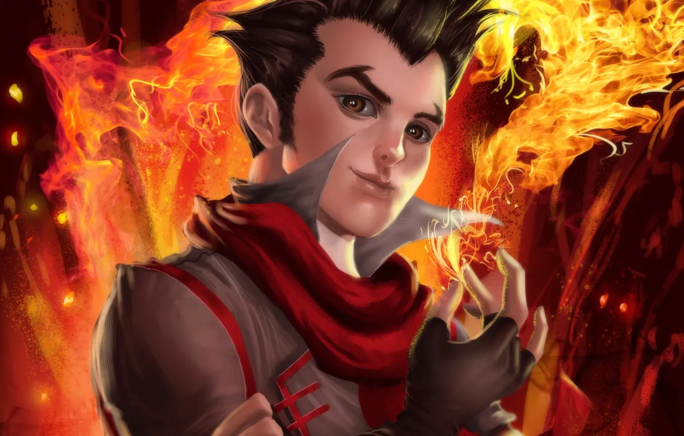 Photo wallpaper lights, scarf, art, guy, Mako, The Legend of Korra, Avatar: the Legend of Korr., Mako