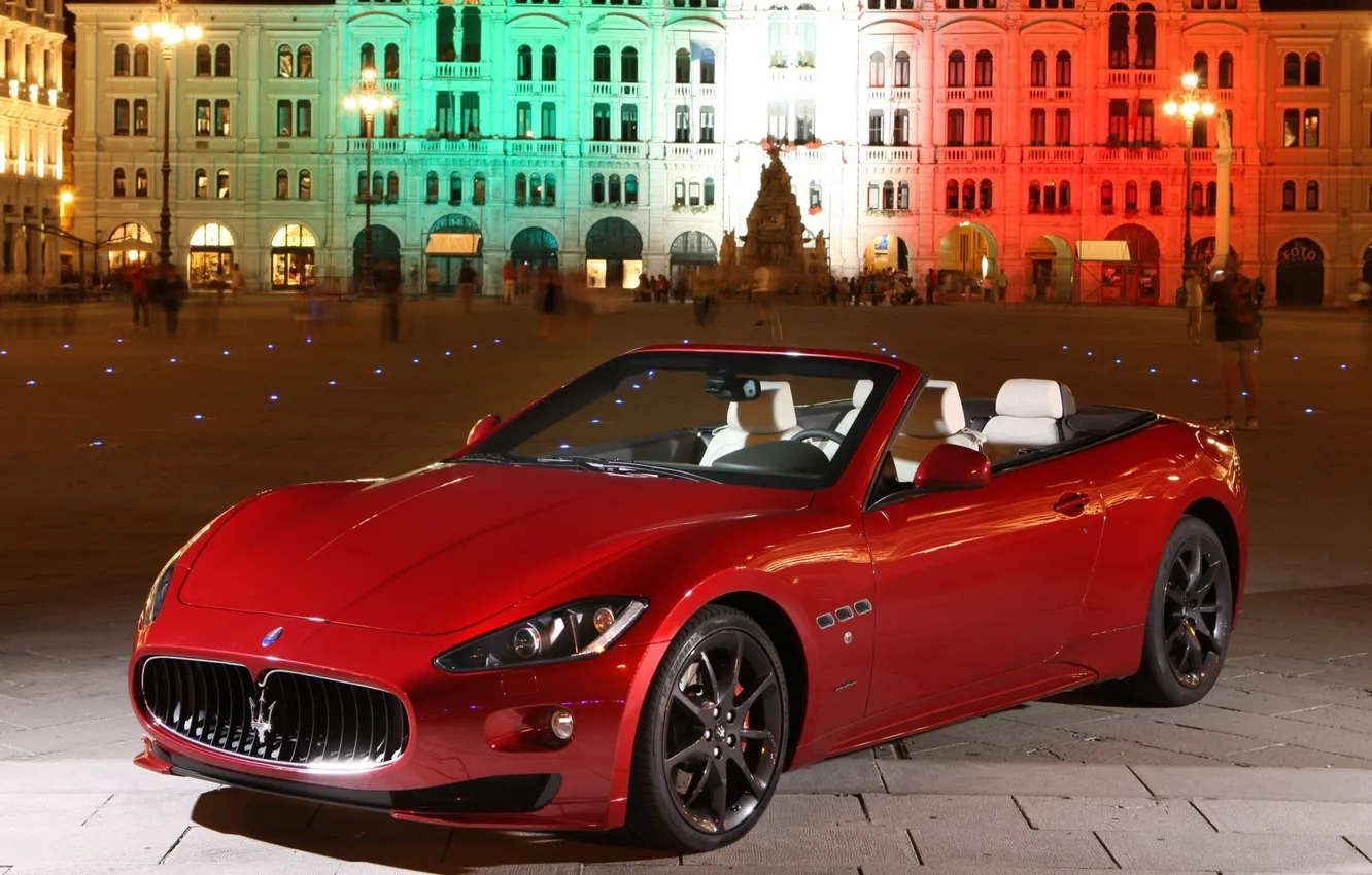 Photo wallpaper white, night, red, green, sport, Maserati, lighting, lights