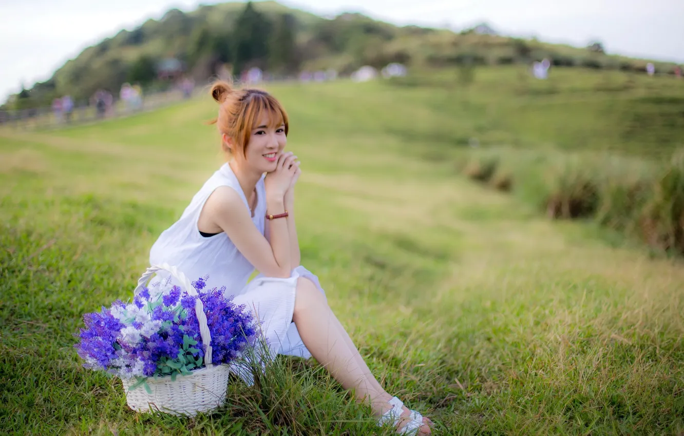 Photo wallpaper summer, girl, flowers