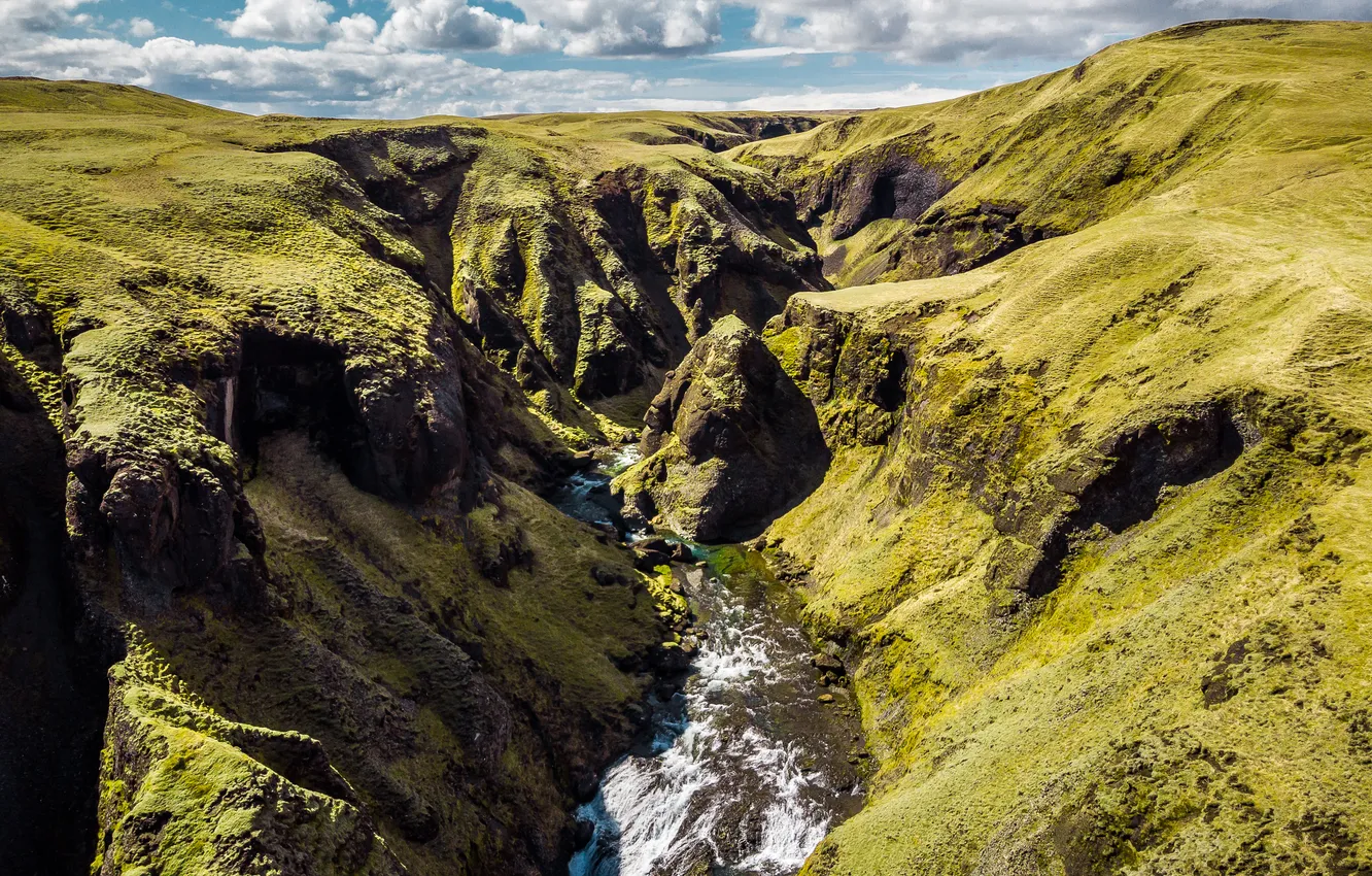 Photo wallpaper green, river, mountains, stones, Water Stream