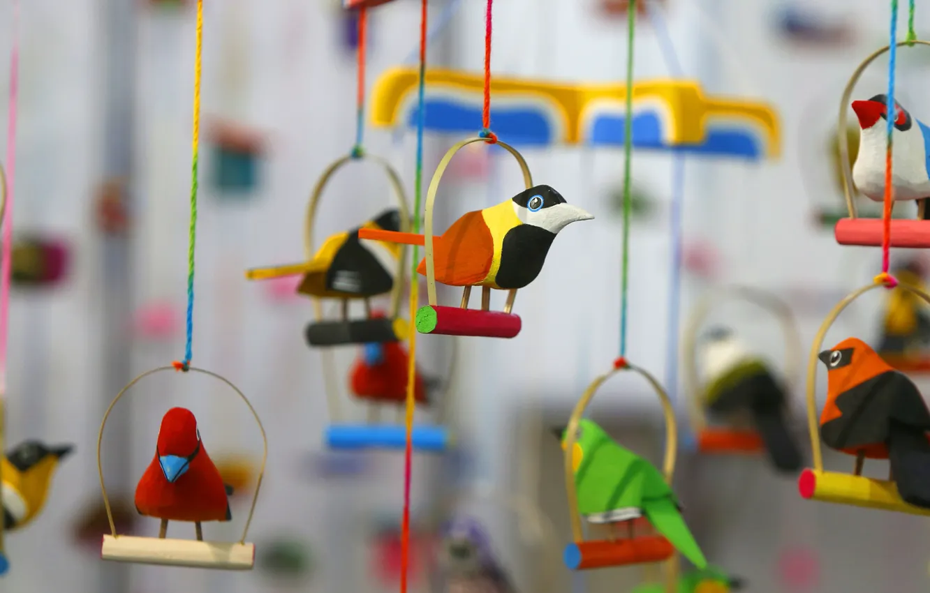 Photo wallpaper birds, toys, DIY