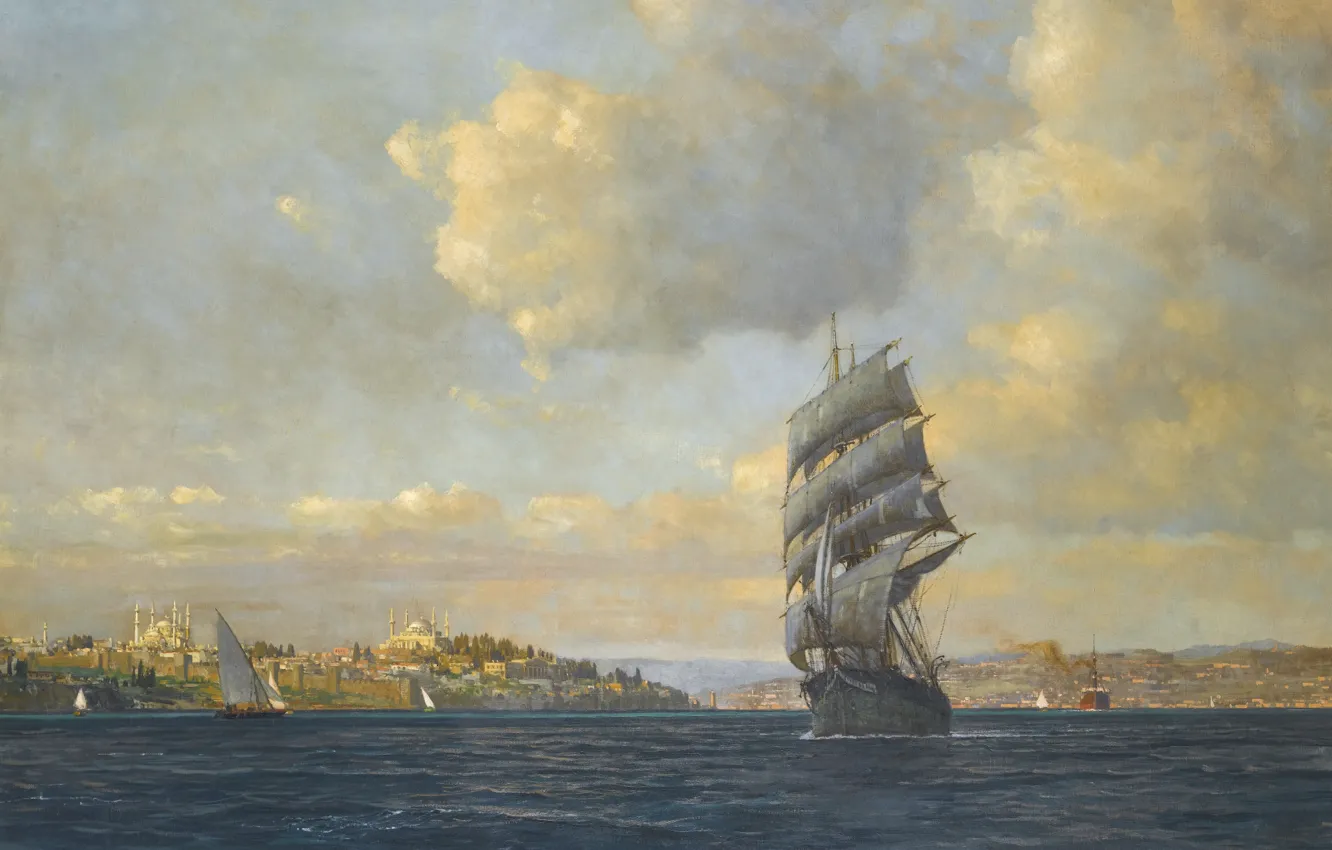 Photo wallpaper sea, Strait, ship, sail, Istanbul, Turkey, the Germans, The Bosphorus